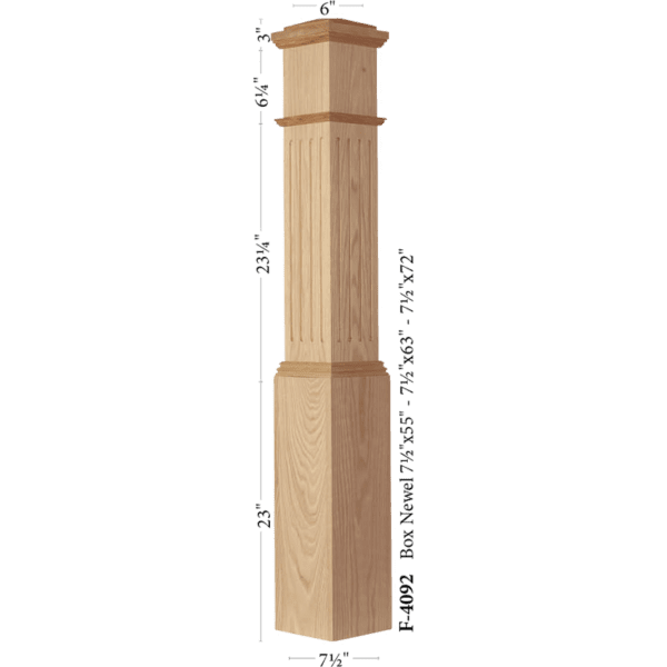 4092 Fluted box newel post 7 1/2" x 55"