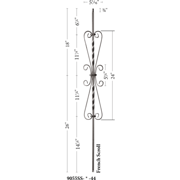 9055SS French Scroll Iron balusters 1/2" bar
