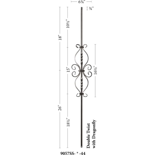 9057SS Scroll with dragon flies Iron balusters 1/2" bar
