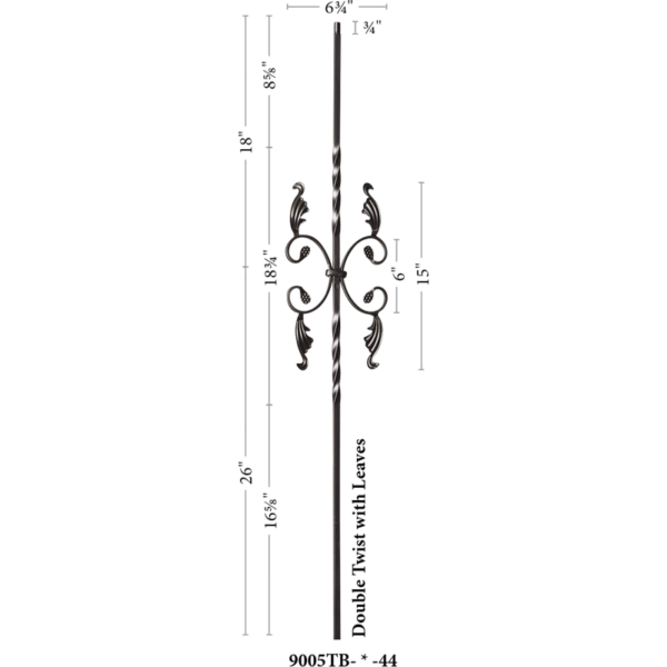 9005TB Double twist with leaves Iron balusters 1/2" bar