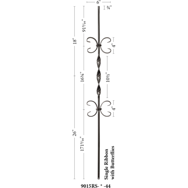 9015RS Single Ribbon with double butterflies Iron balusters 1/2" bar