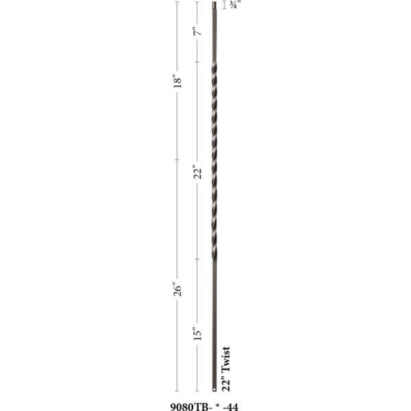 9080TB Long 22" twist Iron balusters 1/2" bar
