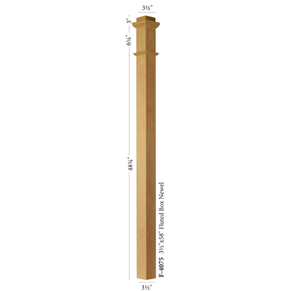4075 Fluted Solid box newel post 3 1/2" x 58"